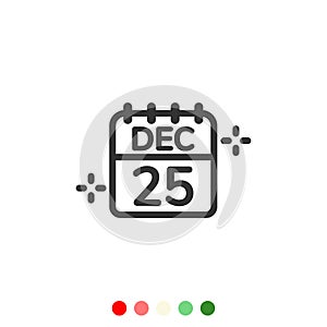 25th of December of Christmas day calendar icon,Vector and Illustration