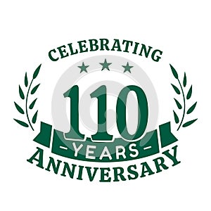 110 years anniversary celebration logotype. 110th anniversary logo. Vector and illustration.