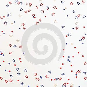 4th of July American Independence Day blue and red stars decorations on white background.