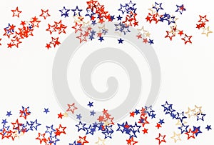 4th of July American Independence Day blue and red stars decorations on white background.