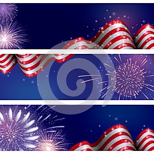 4th of July, American Independence Day celebration background with fire fireworks. Congratulations on Fourth of July.