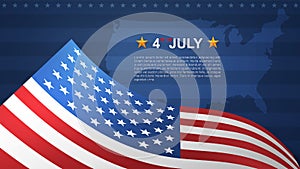 4th of July background for USA(United States of America) Independence Day with blue background and American flag. Vector