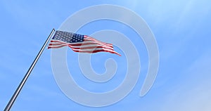 4th July CGI isolated USA flag waving on a blue sky - close up of United States of America national flag flowing in the wind in US