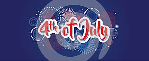 4th july fireworks background, fourth vector banner, american national flag decoration, celebration usa independence day