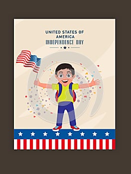 4th of July Flyer Design, with kid holding flag.