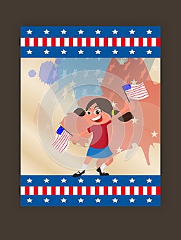 4th of July Flyer Design, with kid holding flag.