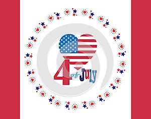 4th of July Happy Independence Day symbols icons sign card Patriotic American flag, stars fireworks confetti balloons vector