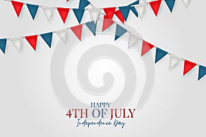 4th of July Independence day celebration banner. USA national holiday design concept with bunting flags.