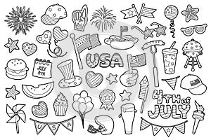 4th of July, Independence Day of the United States of America celebration illustrations, vector elements, symbols and objects.