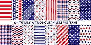 4th July  seamless pattern. Vector illustration.  American patriotic blue, red prints