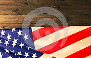 4th of July, the US Independence Day, place to advertise, wood background, American flag