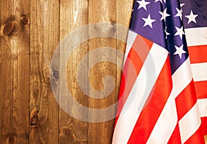 4th of July, the US Independence Day, place to advertise, wood background, American flag