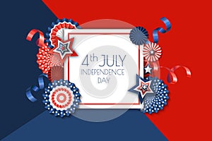 4th of July, USA Independence Day banner template.. Color background with paper stars in USA flag colors.