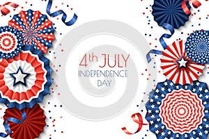 4th of July, USA Independence Day banner template.. White background with paper stars in USA flag colors.