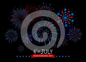 4th of july USA Independence day design of fireworks on black background vector illustration