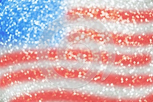 4th of July. USA Patriotic flag from blurred view of glitters and stars. Memorial, President, Labor Day background. Mock up