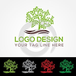Green Tree Logo Design With Beautiful Leaf