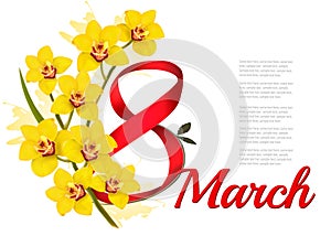 8th March illustration. Holiday yellow flowers background. photo
