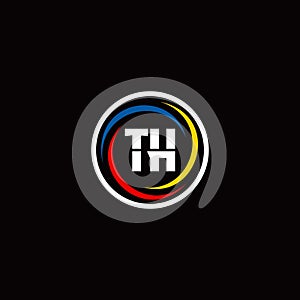 TH monogram logo isolated on circle shape with 3 slash colors rounded