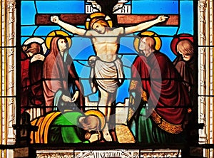 12th Stations of the Cross, Jesus dies on the cross, stained glass windows in the Saint Eugene - Saint Cecilia Church, Paris