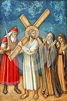 8th Stations of the Cross, Jesus meets the daughters of Jerusalem, church Precious Blood of Jesus in Zagreb, Croatia photo