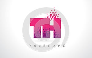 TH T H Letter Logo with Pink Purple Color and Particles Dots Design. photo