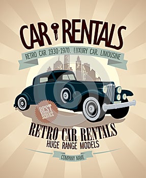 1930th - 1970th retro car rentals design.