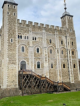 Th White Tower inside the walls of the Tower of London