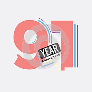 91th Years Anniversary Logo Birthday Celebration Abstract Design Vector photo