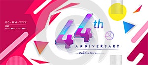 44th years anniversary logo, vector design birthday celebration with colorful geometric background and circles shape