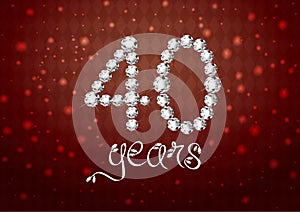 40th years happy birthday anniversary red card invitation white diamonds number