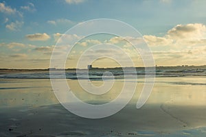 Tha vast sandy of Baleal Beach at low tide in Peniche, Portugal