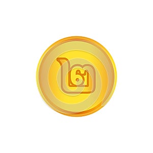 Thai 2 Baht Token Money isolated on white, 2 Alphabet Thai Gold coin type, Thai Currency Two coin THB, Money Thailand Baht for