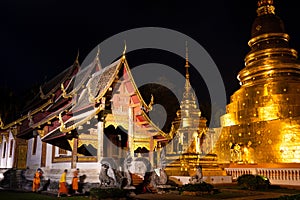 Thai ancient Buddhist temple at night