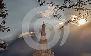 Thai architecture of The Buddhist Temple of the Emerald Buddha Temple against the sky background