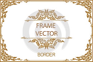 Thai Art, Gold border frame with thailand line floral for picture, Vector design decoration pattern style.frame corner design is p