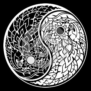 Thai Art Pattern Yin Yang Shape Black And White