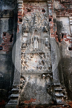 Thai art sculture at Pagoda in Wat Chaiwatthanaram,Thailand.