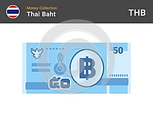 Thai baht banknone. Paper money 50 THB.