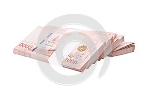 Thai baht banknotes on white background, clipping paths