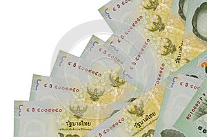 20 Thai Baht bills lies in different order isolated on white. Local banking or money making concept