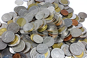 Thai Baht coins. Studio shot isolated on white background.