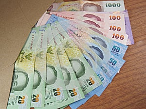 Thai Baht Money, Arranged Banknotes in Brown Envelope