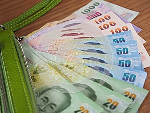 Thai Baht Money with green purse of rim, Banknotes