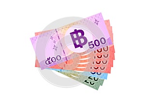 Thai banknote money 990 baht isolated on white, thai currency nine hundred ninety THB concept, money thailand baht for flat icon