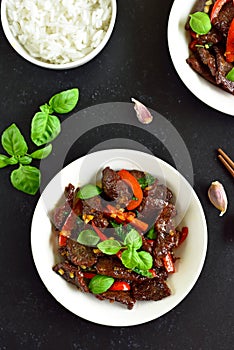 Thai beef stir-fry with pepper and basil