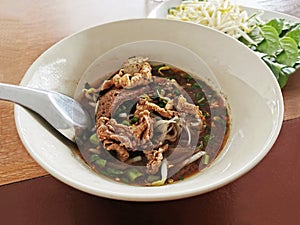 Thai boat noodle soup.  Traditional Thai food.