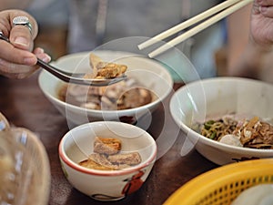 Thai Boat noodles in thicken soup added blood