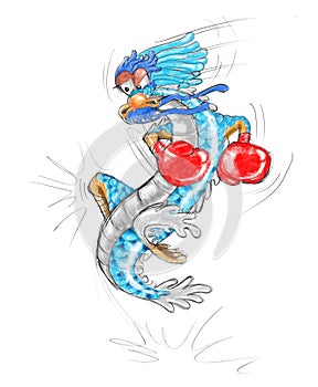 Thai Boxing dragon cartoon pecil color
