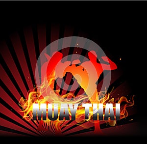 Thai Boxing with fighter on fire background photo